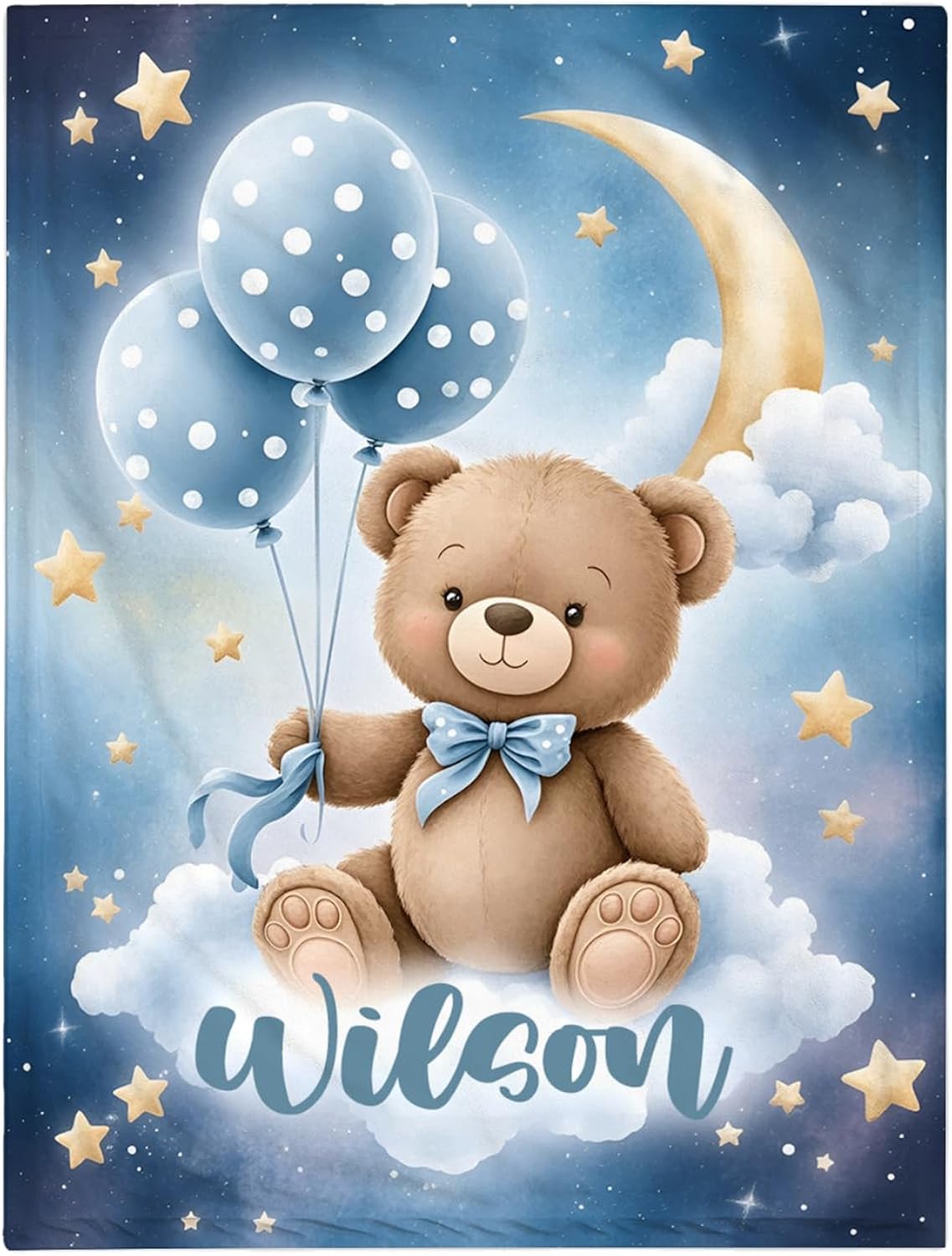 Personalized Baby Blanket for Boys, Custom Baby Blanket with Name Super Soft Personalized Name Blankets for Kids, Custom Bear Blankets for Infant Toddler Gifts for Birthday