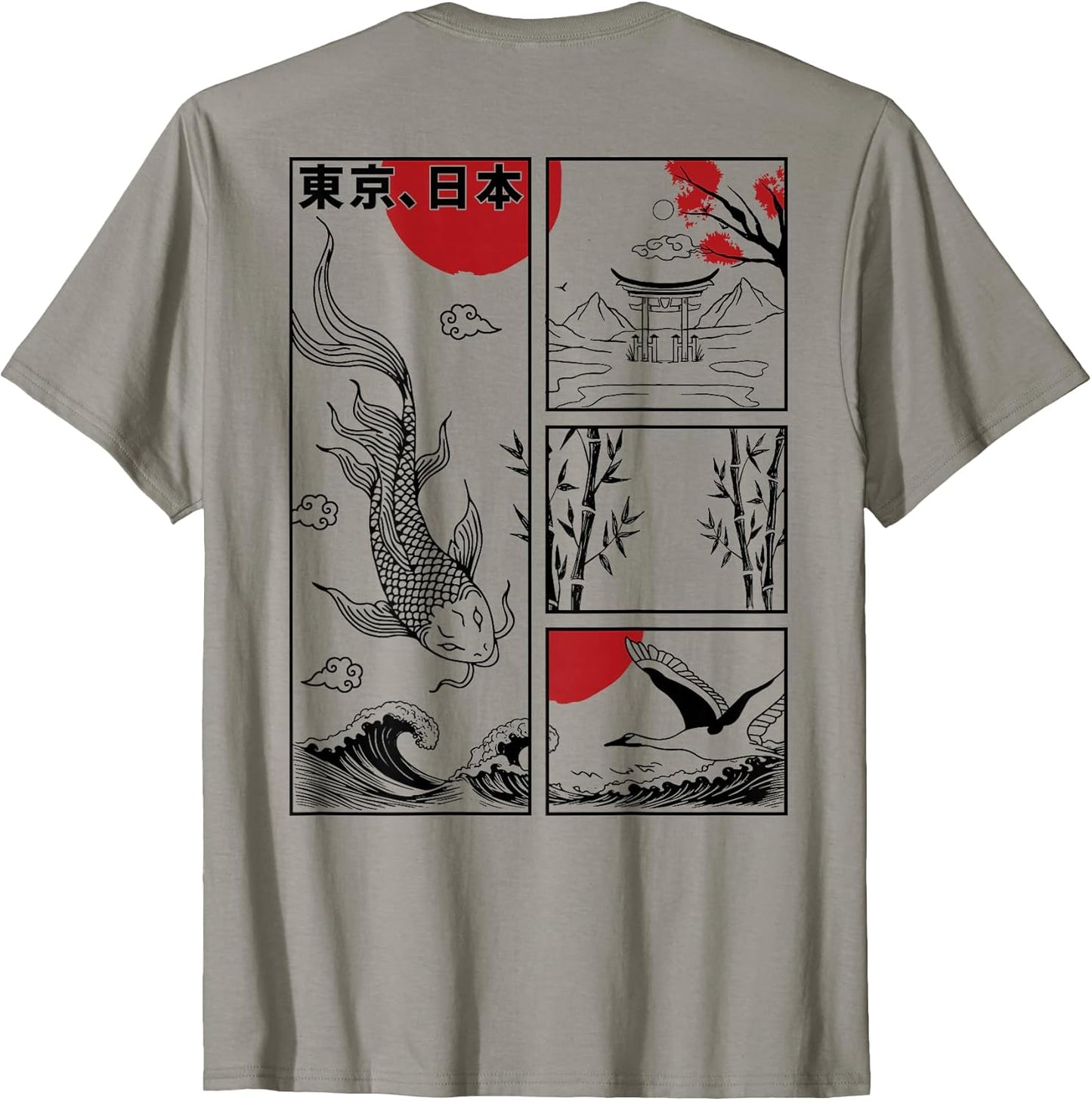 Japanese Koi Fish The Great Wave Off Kanagawa Kanji (Back) T-Shirt
