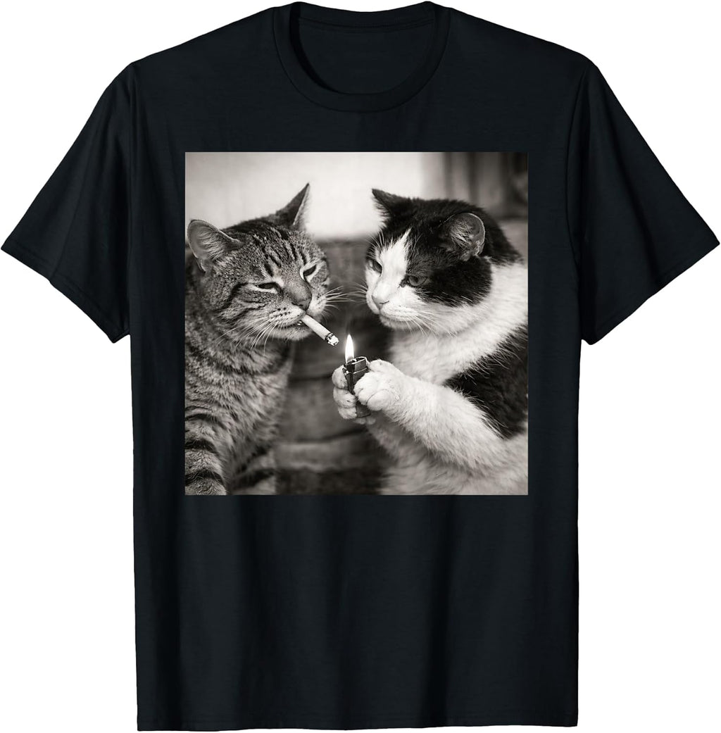 Vintage Smoking Cat Duo Black White Comedy