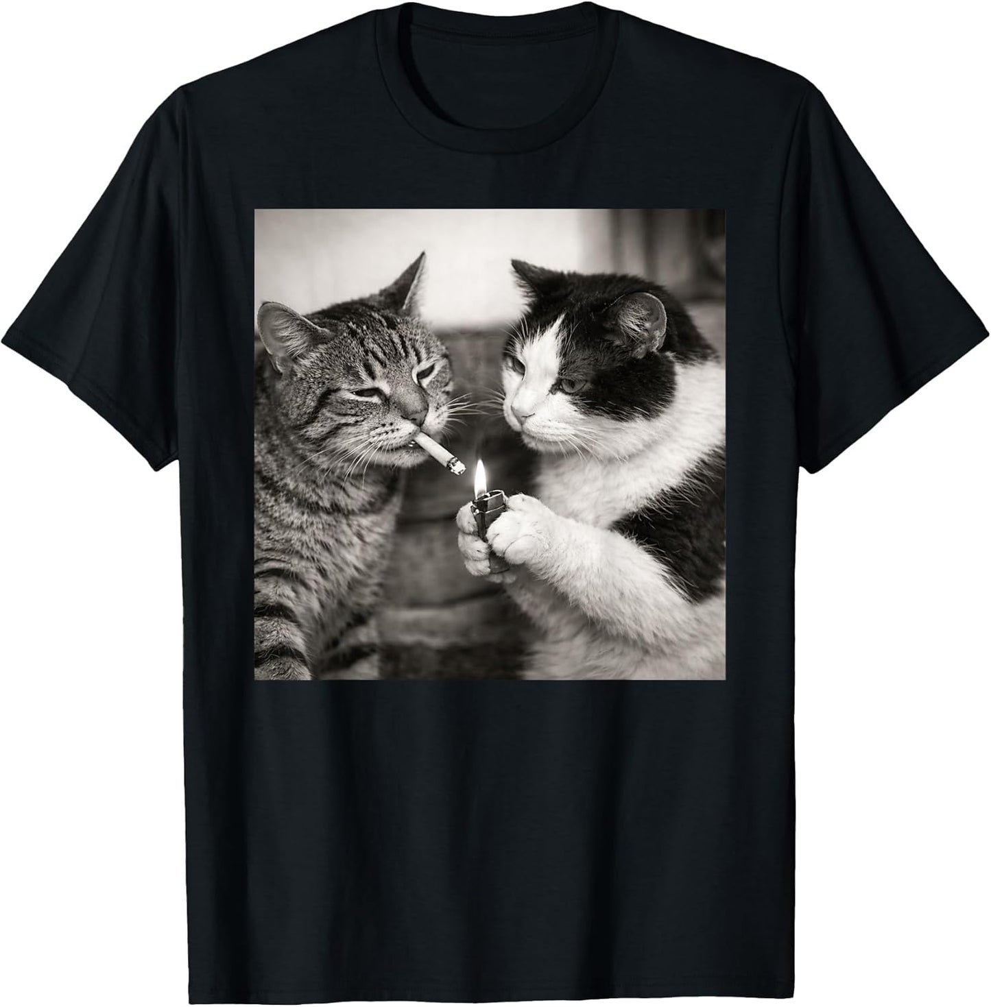 Vintage Smoking Cat Duo Black White Comedy