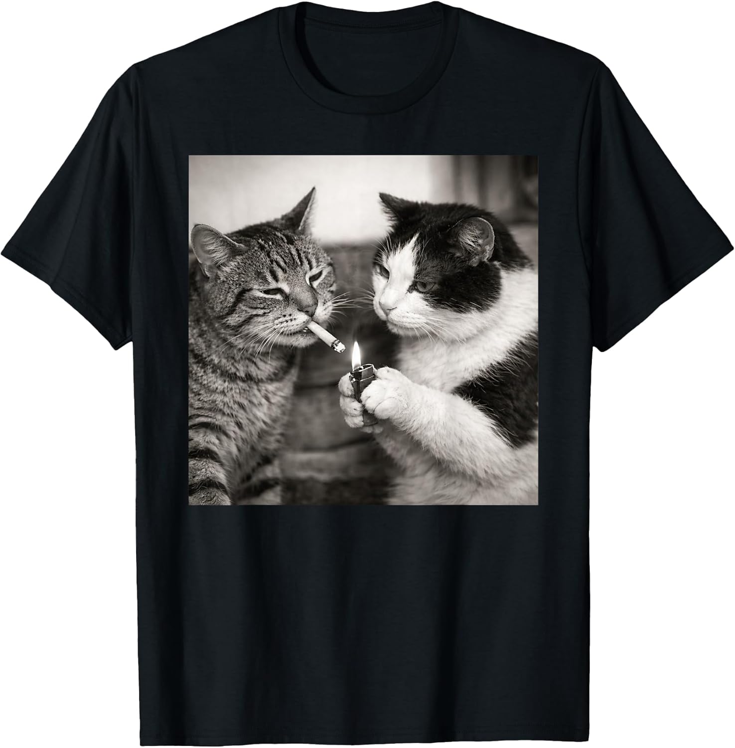 Vintage Smoking Cat Duo Black White Comedy