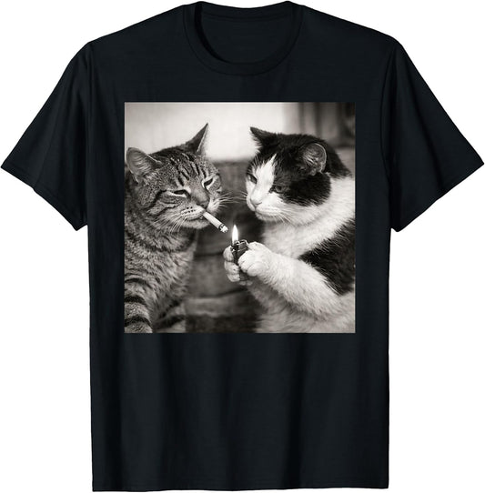 Vintage Smoking Cat Duo Black White Comedy