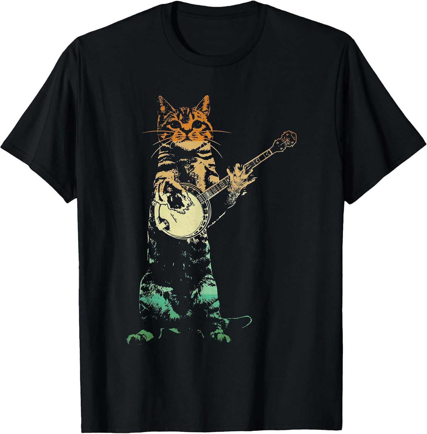Retro Cat Playing Banjo Cute Kitten Banjo Player Cat Lover T-Shirt