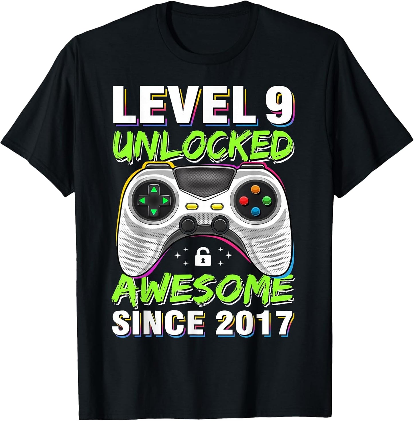 Level 9 Unlocked Awesome Since 2017 9th Birthday Gaming Boys T-Shirt