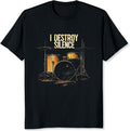 I Destroy Silence Drummer Band T-Shirt for Men Classic Rock Metal Band Graphic Tee Vintage Drummer Gift for Music Lovers
