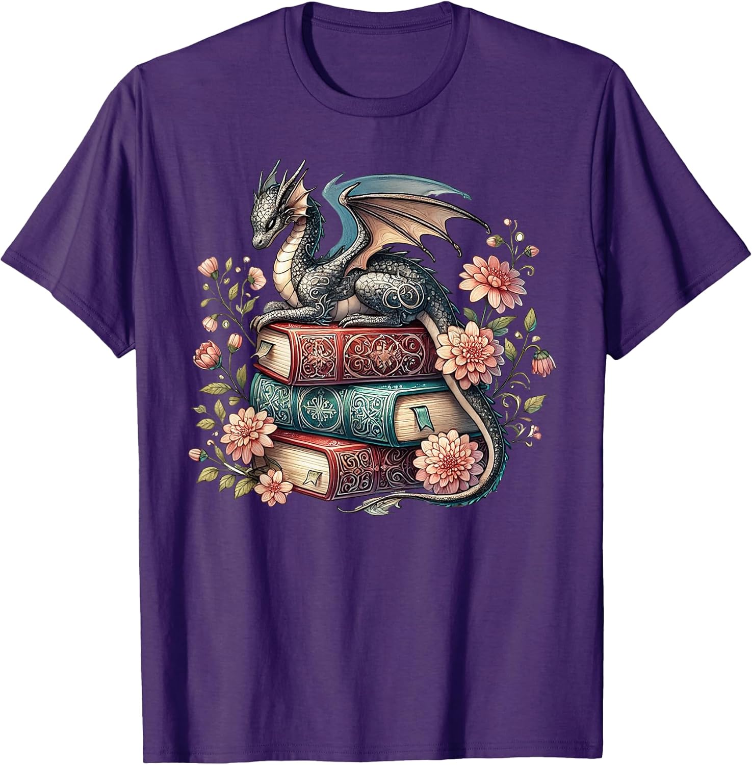 Cute Cottagecore Book Dragon Flower Bookish Tee