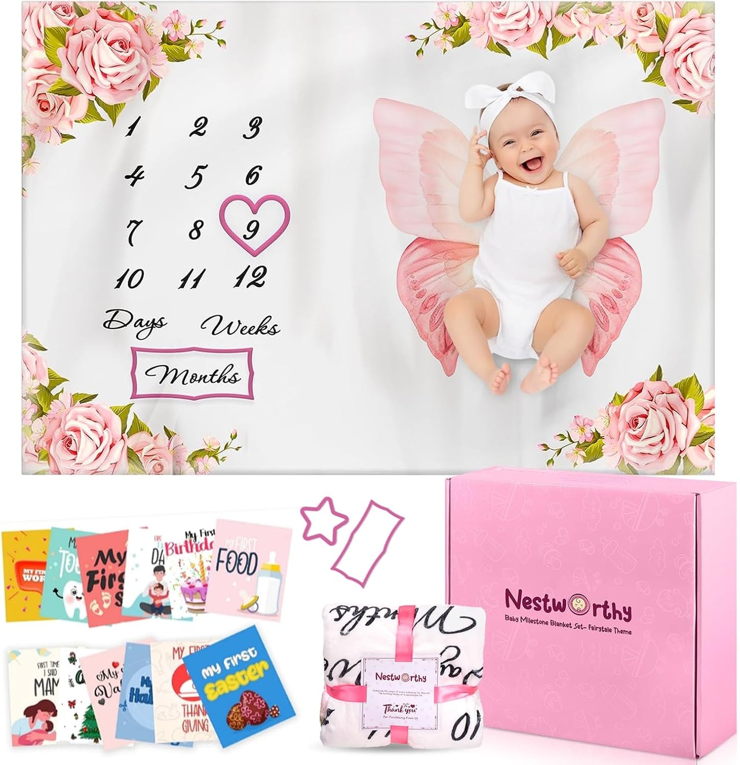 Milestone Blanket for Baby Girl - Perfect New Baby Girl Gifts for Newborn Girls, Newborn Essentials Photo Blanket for Age and Growth with Our Soft Fleece Milestone Blanket 60”x40”