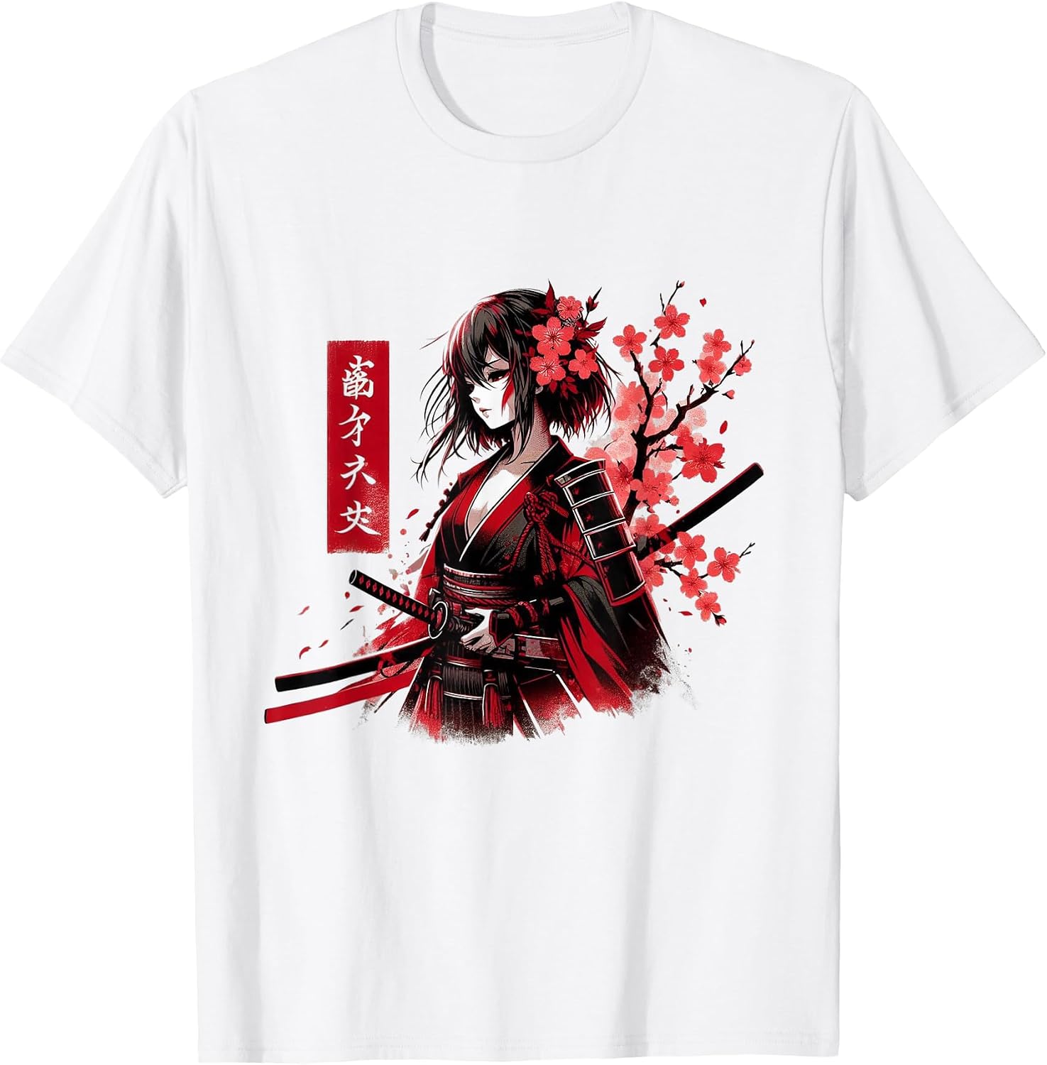 Samurai Girl Japanese Aesthetic Sakura Cherry Blossom Art T-Shirt
