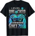 Level 8 Unlocked Awesome Since 2018 8th Birthday Gaming T-Shirt