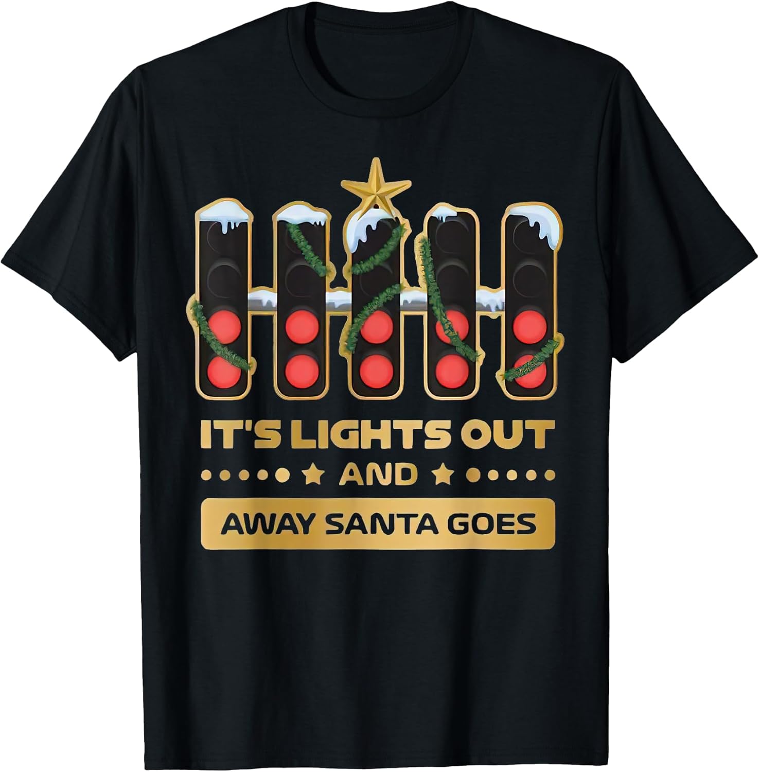 It’s Lights Out And Away Santa Goes Xmas Tees