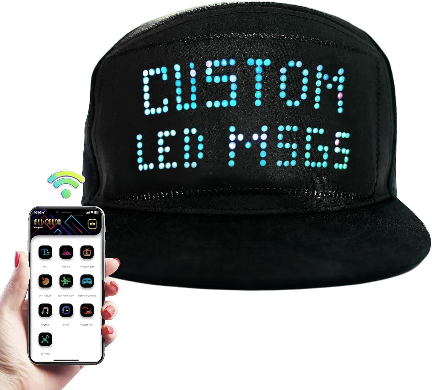 Customizable LED Hat Display Light Up Baseball Cap with Bluetooth, DIY Programmable LED Scrolling Messages