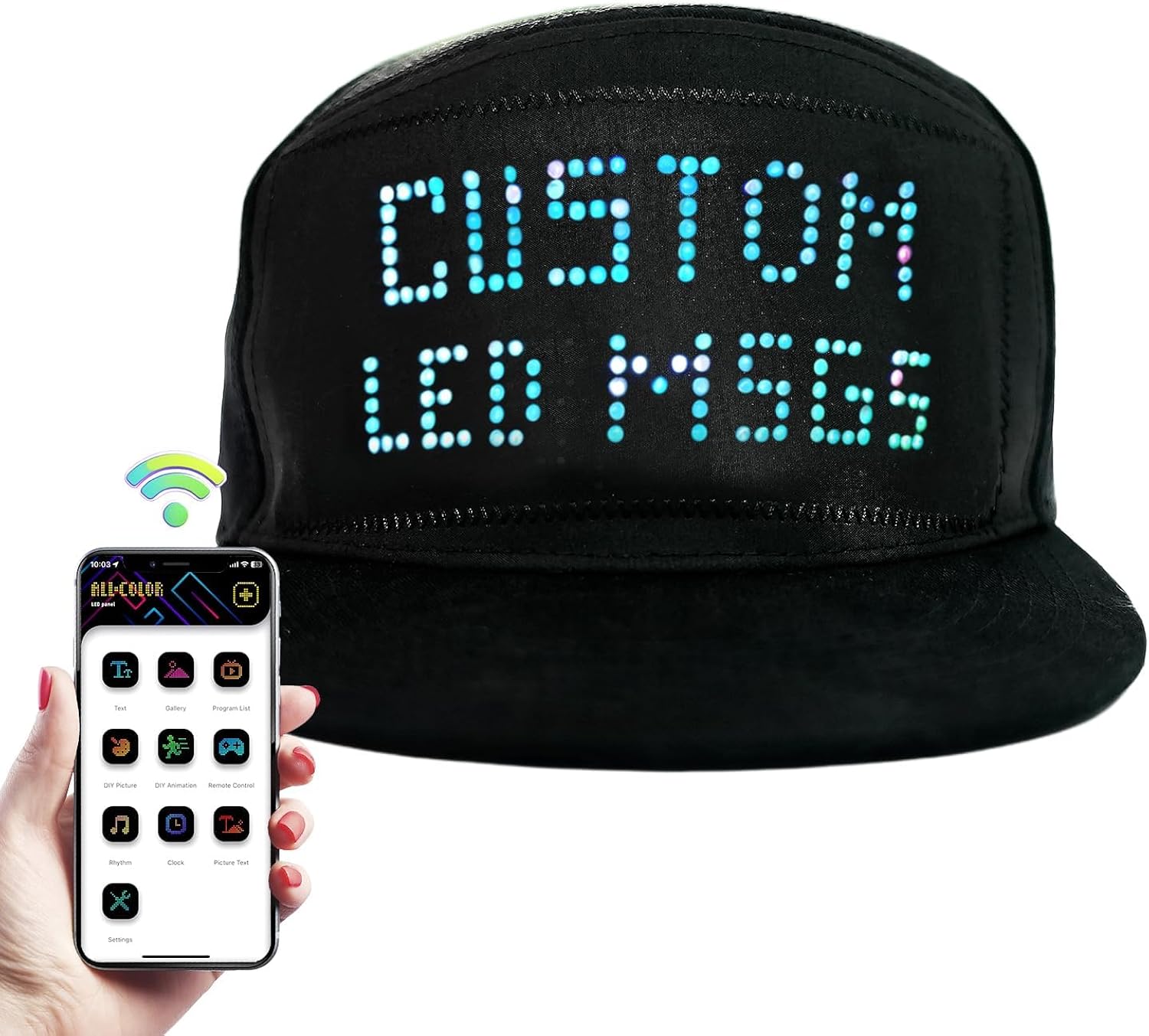 Customizable LED Hat Display Light Up Baseball Cap with Bluetooth, DIY Programmable LED Scrolling Messages
