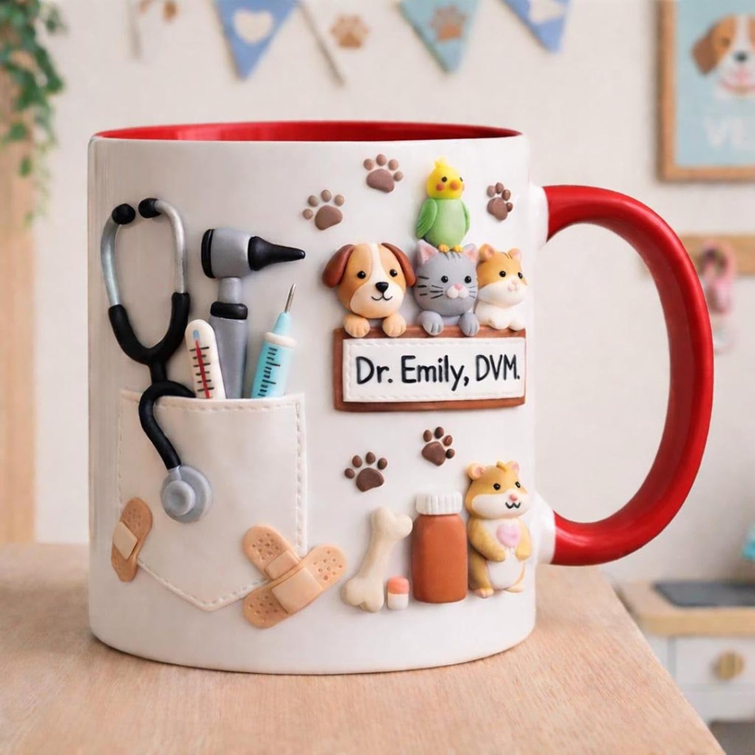 Custom Veterinarian Coffee Mug, Personalized Vet Doctor 3D Effect Printed Cup with Name, Doctors Day Appreciation; Veterinary Assistant Gifts, Veterinary Appreciation Gift