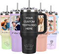 Personalized 40 oz Tumbler with Handle and Straw, Custom Tumbler with Picture, Logo, Text, Stainless Steel Travel Coffee Mug Cup, Personalized Gifts For Women Men Birthday Mother's Day Father's Day