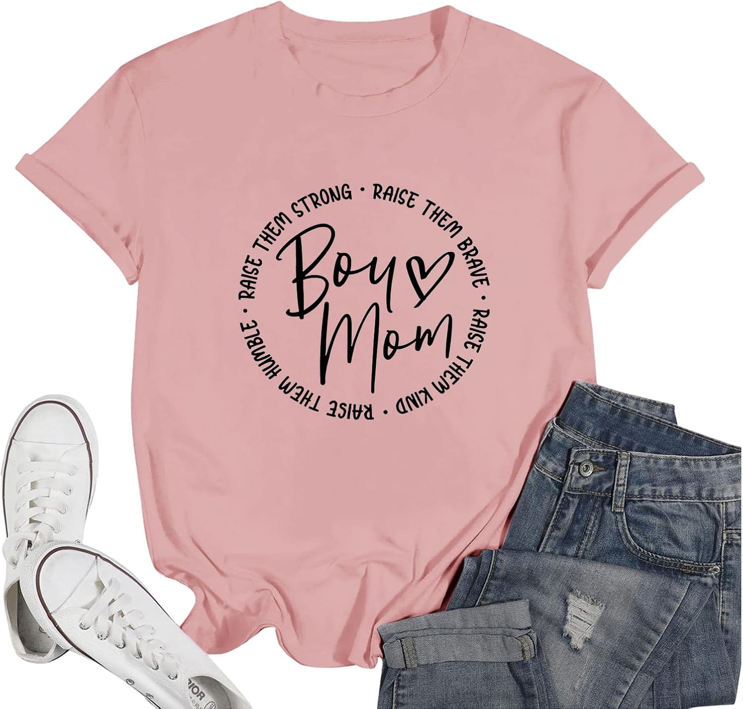 Funny Boy Mom Shirt for Women Cute Mama Shirts Mothers Day Tshirt Aesthetic Letter Graphic Print Tees Casual Tops