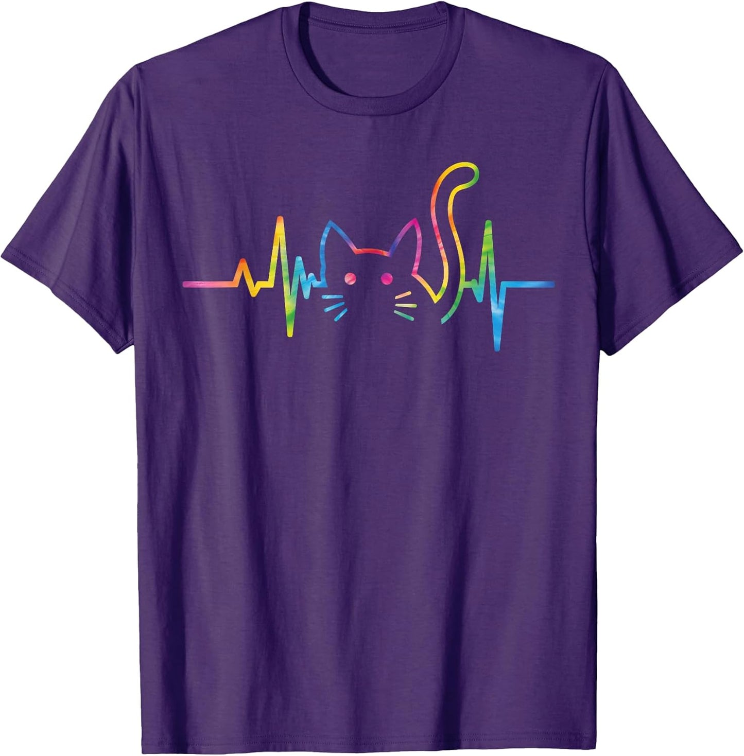 Heartbeat Cat for Women Silhouette Cute Cat Tie Dye Lover T-Shirt
