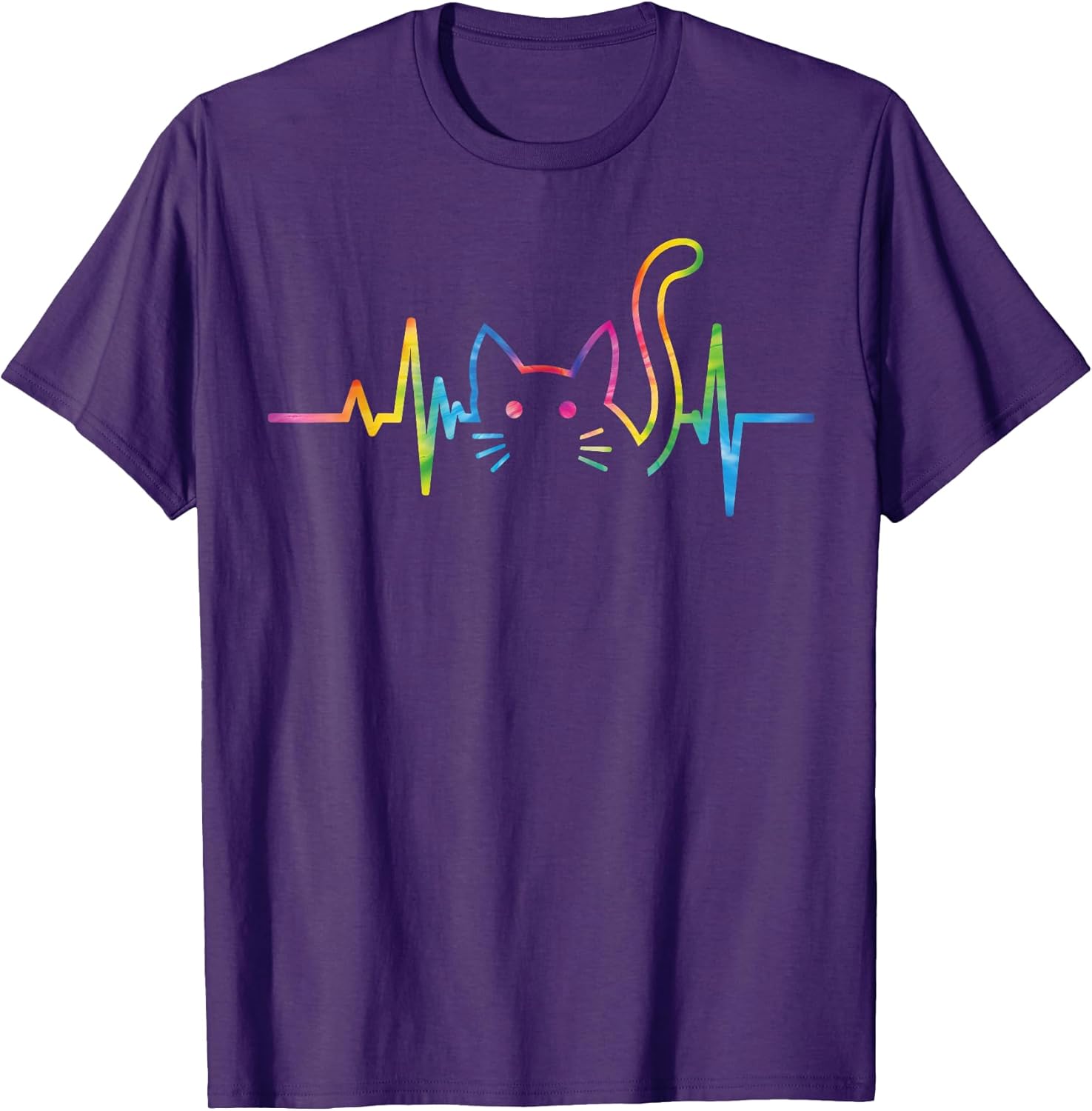 Heartbeat Cat for Women Silhouette Cute Cat Tie Dye Lover T-Shirt