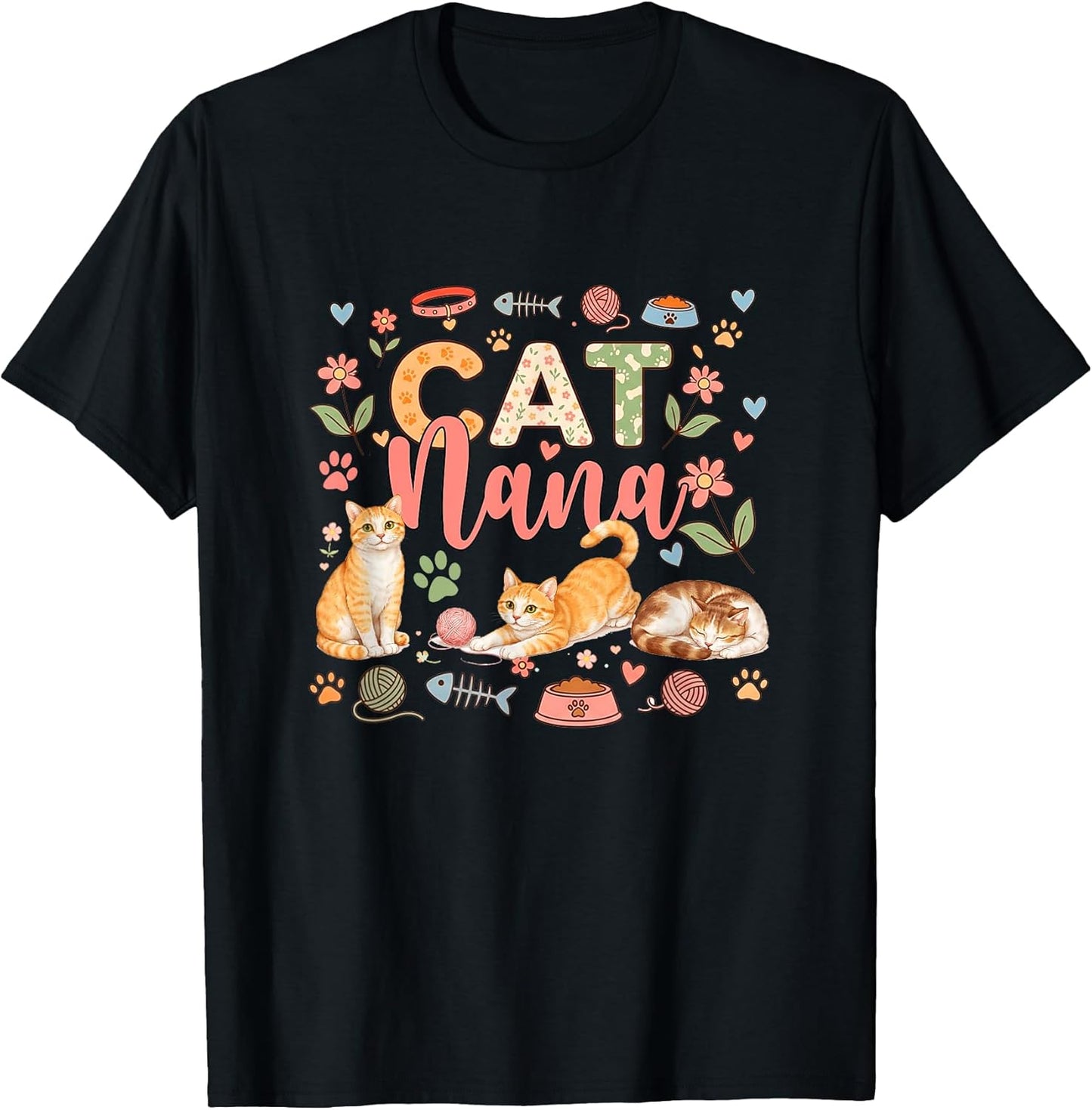 Cat Owner Nana Mother's Day Floral Cat Collection Lover T-Shirt