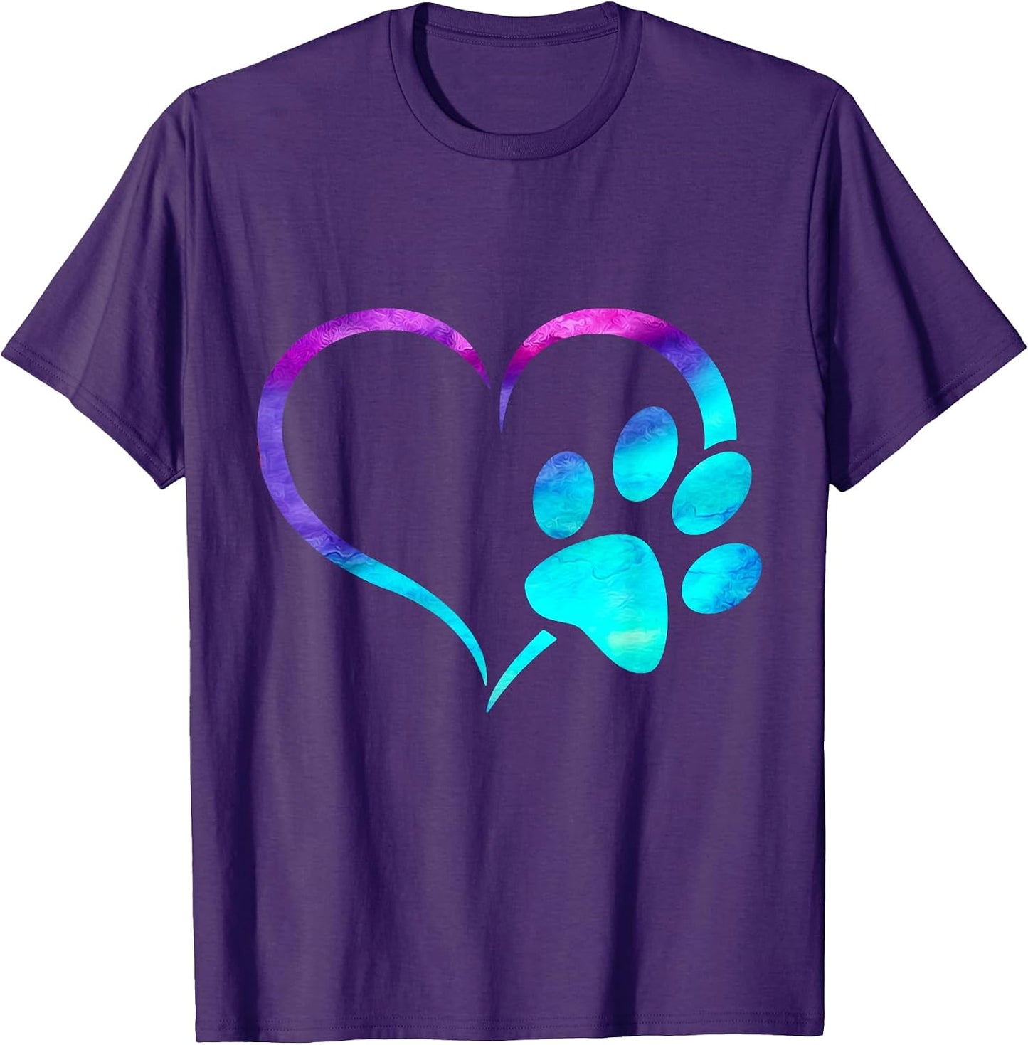 purple Cyan turquoise Dog Paw Print heart For Dogs Lover T-Shirt