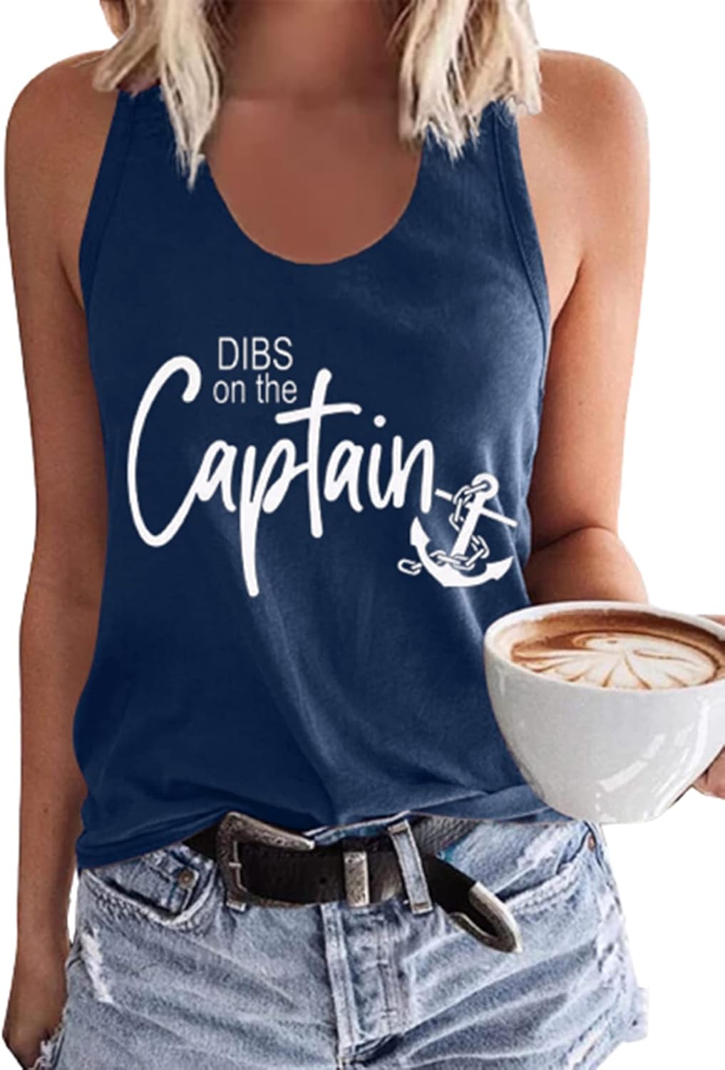 Dibs On The Captain Anchor Tank Shirt Women O Neck Loose Boat Anchor Graphic Tank Tee Beach Sleeveless Racerback Vest