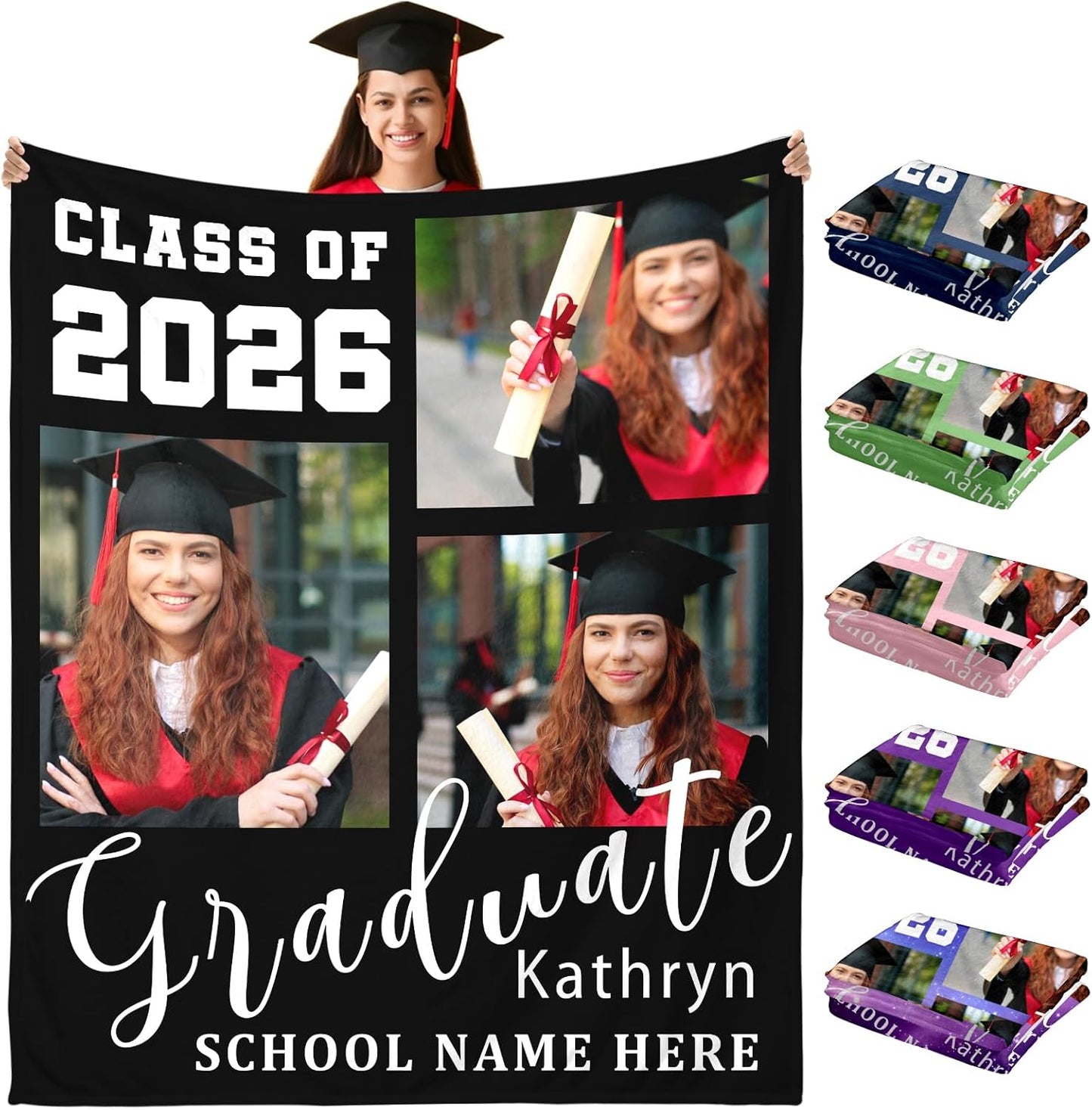 Ship Next Day,Graduation Gift 2026 Graduation Blanket Personalized Class of 2026 Blankets with Pictures Text Custom Graduate Throw Blankets Grad Gifts for Him Her Seniors College Students (Style-1)