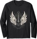 Guitar Wings Vintage Retro 80s Rock & Roll Music Long Sleeve T-Shirt