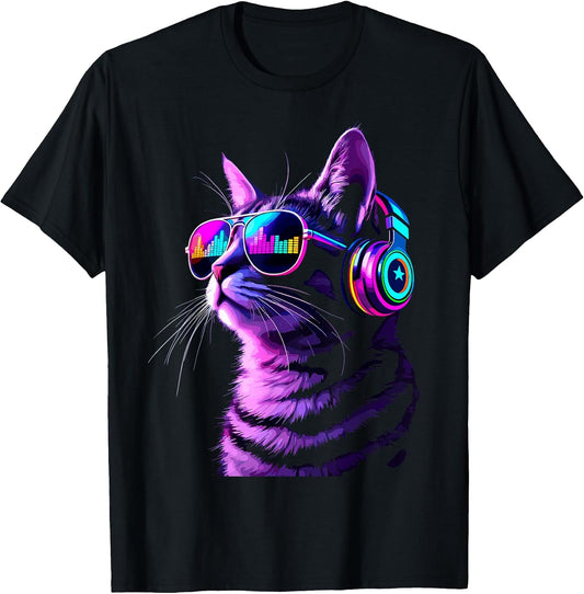 Headphones Cat Techno EDM Music Lover Rave Disco Party Cats T-Shirt