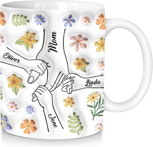 Custom Mom Mug with Kids Names, Personalized Mothers Day Birthday Gifts for Mom Wife Nana Grandma from Daughter Son Grandkids Husband, Customized Mama Coffee Mug Funny Drinking Cup Mama Gifts