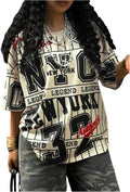 Women's Y2k Graphic T-Shirts Drop Shoulder Short Sleeve Baggy Tee Tops Streetwear