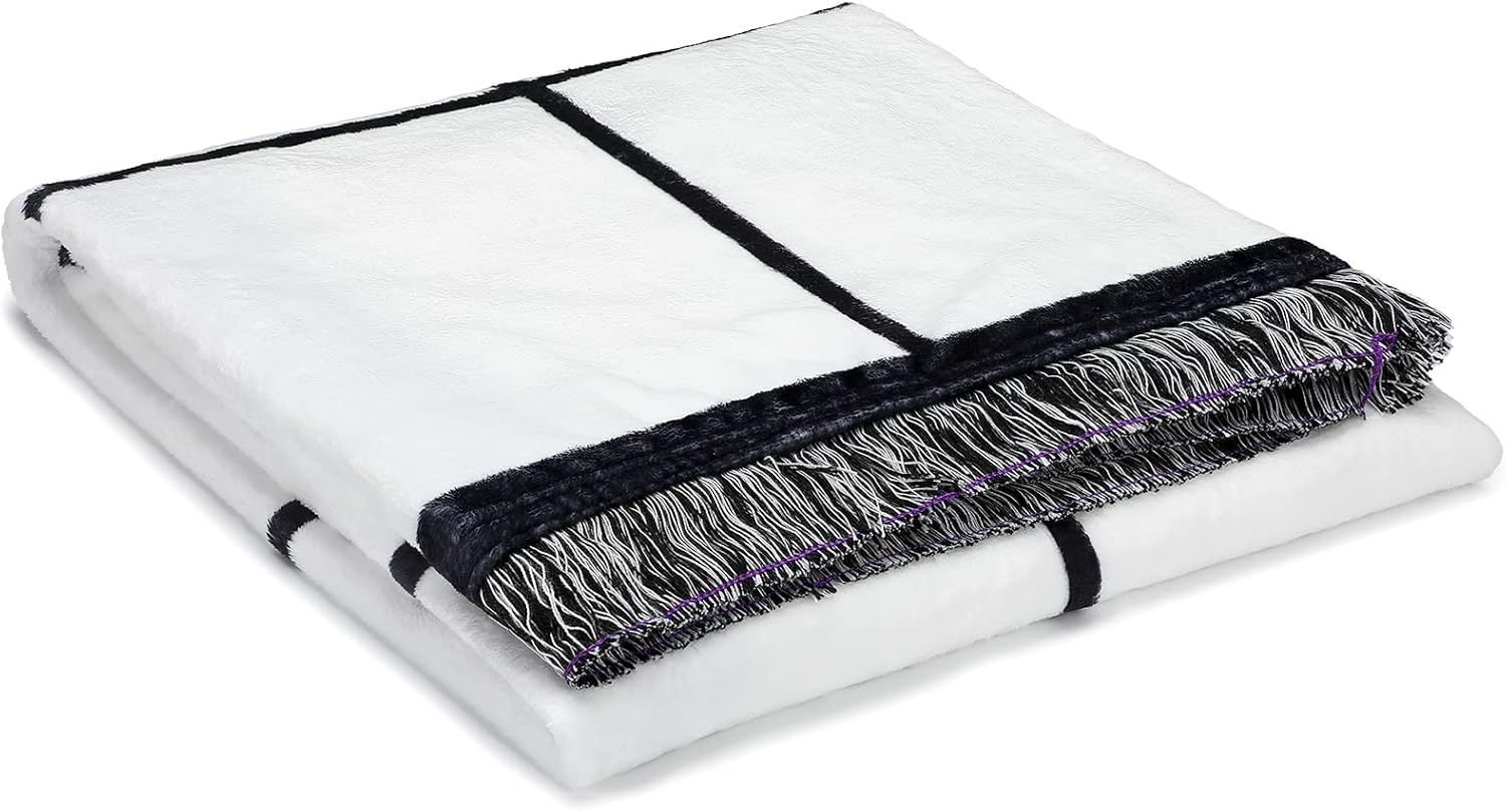 Tatuo Sublimation Blanket Personalized Throw Blanket with 20 Printable Panels Baby Printed Flannel Fleece with Tassels for Heat Press Home Sofa Bedroom(60 x 40 Inch)