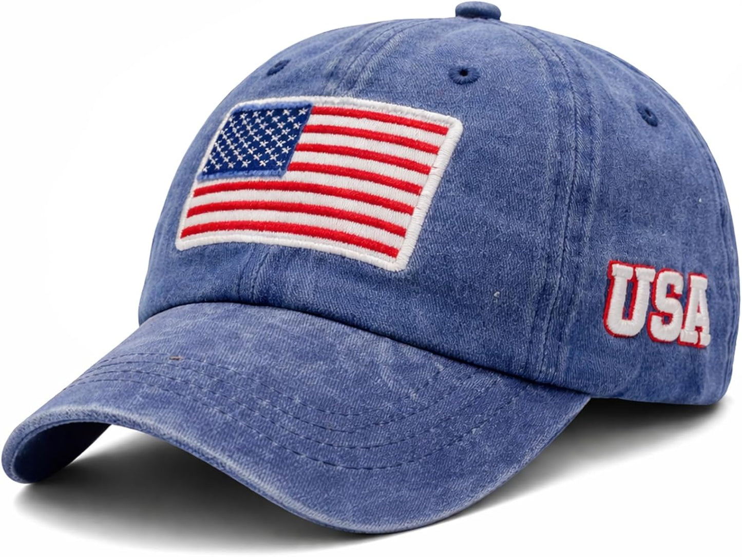 2 Pack American Flag Baseball Caps, Adjustable Cotton USA Dad Hats for Men & Women, Patriotic 4th of July Party Hats