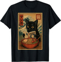 Funny Anime Cat Reading Manga Ramen Bowl Retro Japanese Cat T-Shirt