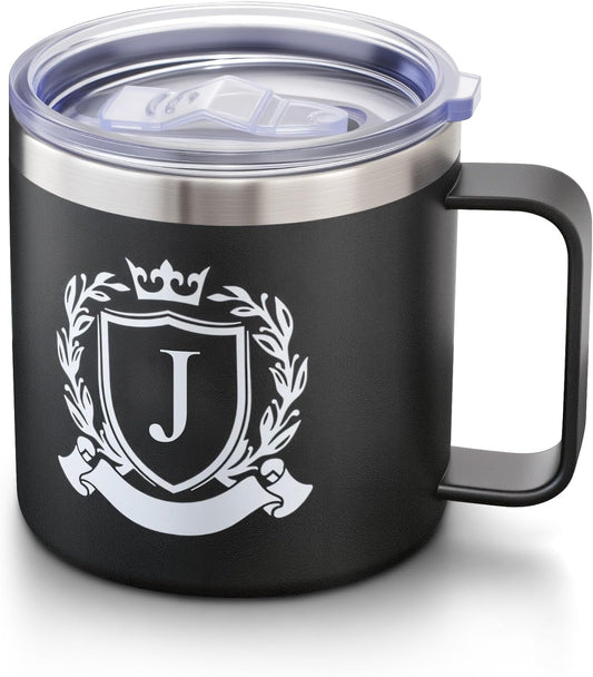 Personalized 14 Oz Insulated Coffee Mug with Lid Travel Large Cup Adult Men Guy Him Brother Dad Boyfriend Uncle Niece Best Friendship Grandpa Grandfather Husband Son Happy Birthday Cool Unique Gifts,J