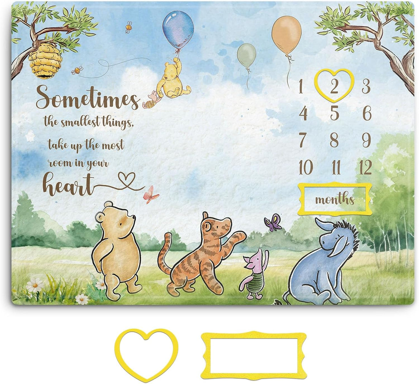 Winnie Milestone Blanket for Baby, the Pooh Babies Monthly Blanket, Classic Winnie Baby Growth Blankets with Photo Tools, Winnie Quotes Sometimes the Smallest Things Milestone Blankets