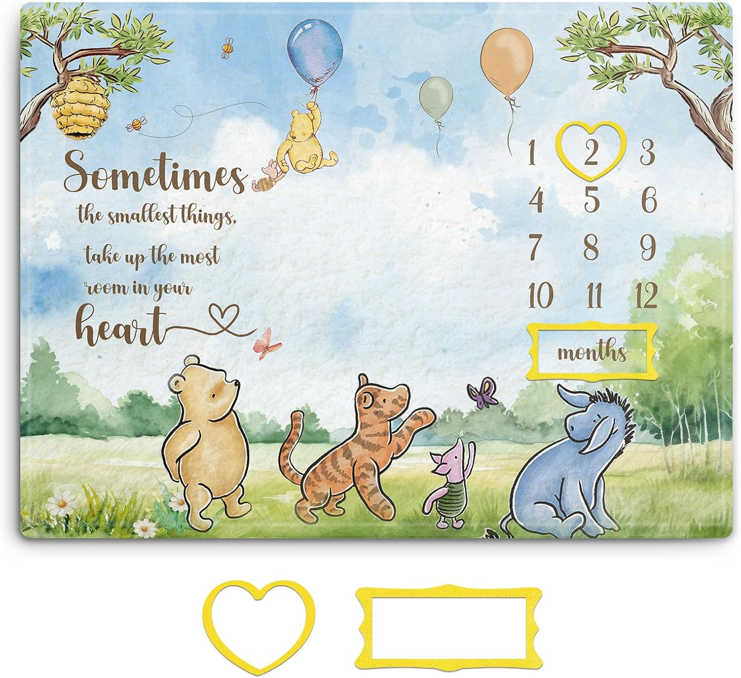 Winnie Milestone Blanket for Baby, the Pooh Babies Monthly Blanket, Classic Winnie Baby Growth Blankets with Photo Tools, Winnie Quotes Sometimes the Smallest Things Milestone Blankets