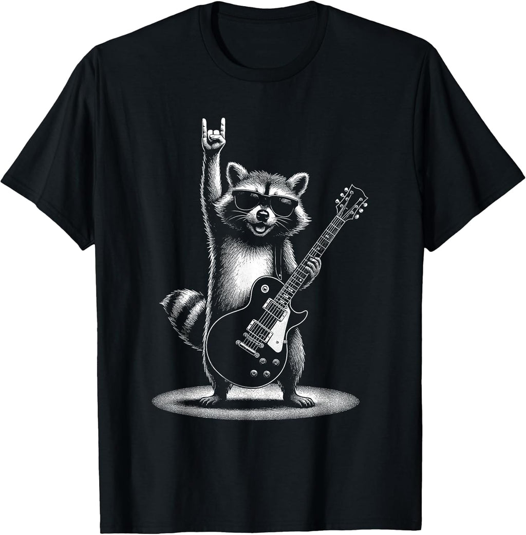 Raccoon Rock Music Band Guitar Men Women Kids Funny Raccoon T-Shirt
