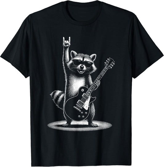 Raccoon Rock Music Band Guitar Men Women Kids Funny Raccoon T-Shirt