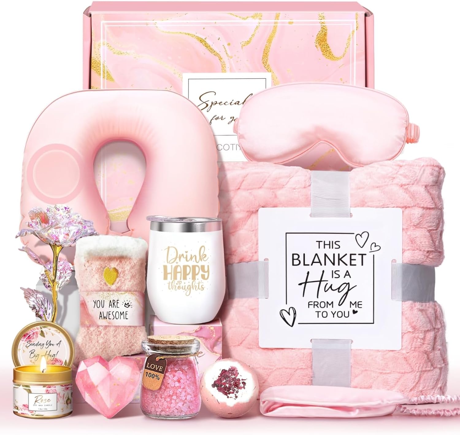 Birthday Gifts for Women Self Care Gifts Get Well Soon Gifts for Women,Relaxing Spa Gifts Basket w/Flannel Blanket Traveling Pillow Care Package christmas Birthday Gifts Idea for Mom Her Wife Friends
