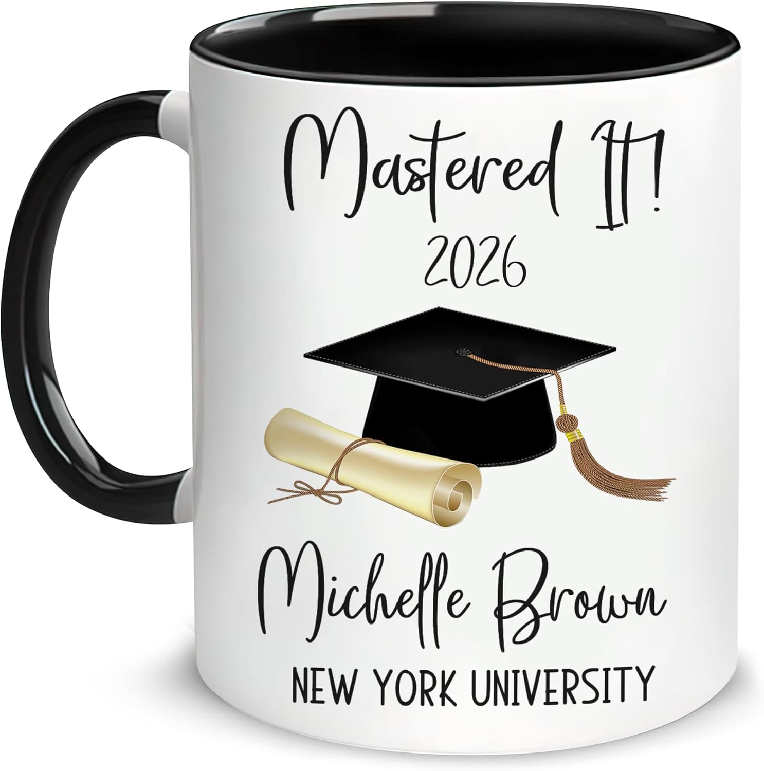 Hyturtle Personalized Graduation 2026 Mug Gift For Her - Mastered it - Custom Name Coffee Cup Ceramic Mug 11oz -15oz, Gift For Graduated Student, Senior, Back To School, Gifts For Friend, Daughter