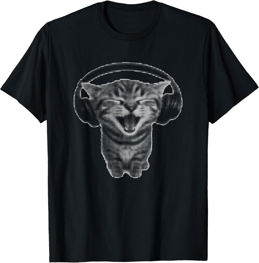 Cute Headphones Cat Funny y2k Grunge Silly Graphic T-Shirt