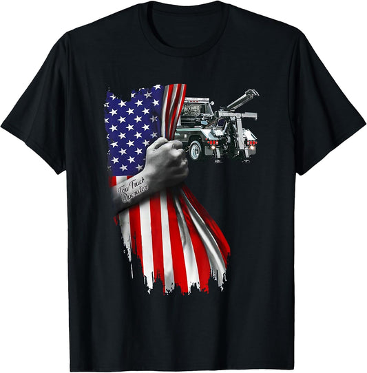 Tow Truck operator work American Flag