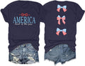 America Shirts for Women Land of The Free Shirt America Flag Coquette Bow T-Shirt USA Patriotic Tees 4th of July Outfits