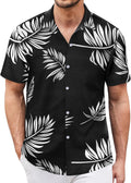 Hawaiian Shirt for Men Sleeves Printed Casual Button Down Summer Beach Dress Shirts(leaf black and white-2XL), XX-Large