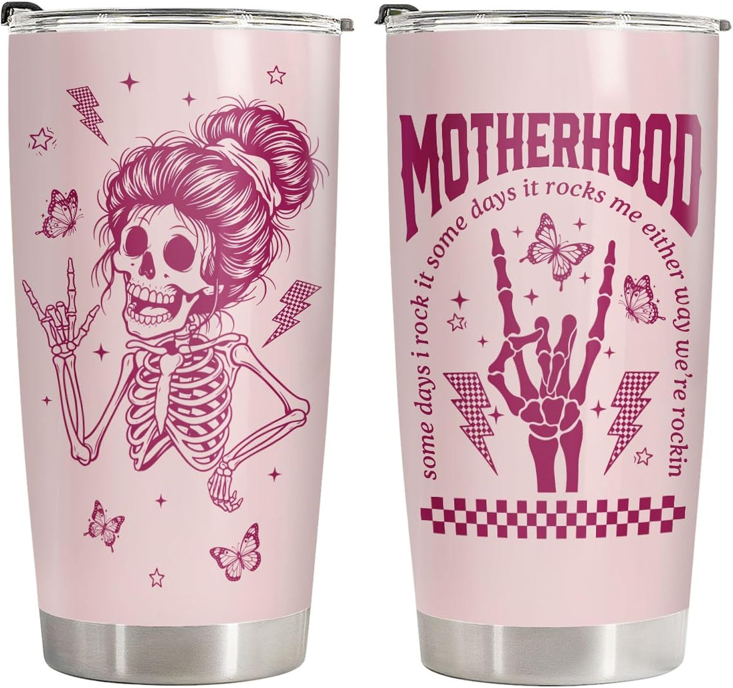 34HD Motherhood Rocks Tumbler 20oz, Funny Skeleton Mom Travel Coffee Mug, Mothers Day Gift for Mommy Mama Nana Idea - Birthday Gifts for Moms from Daughter Son Husband