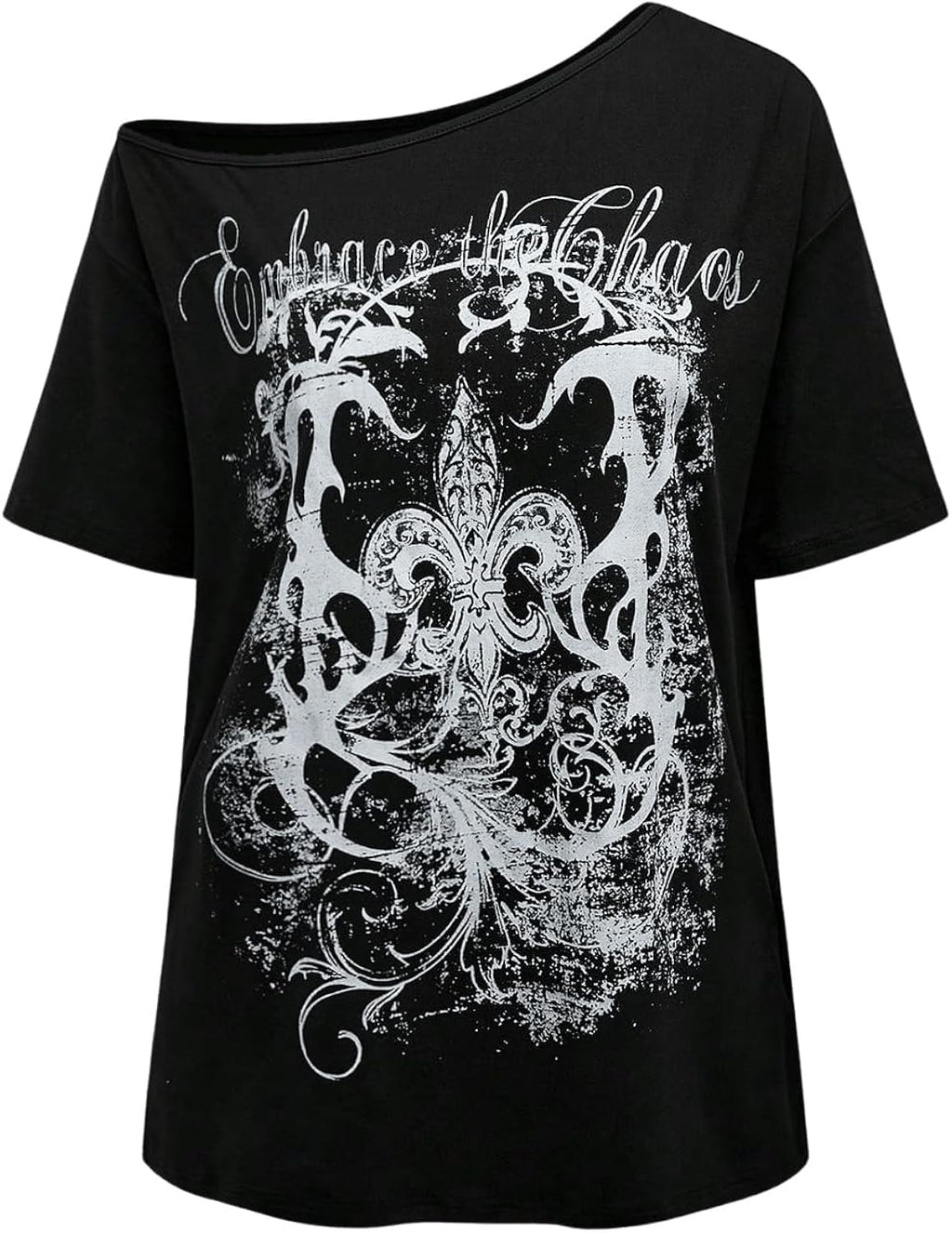 Women's Off The Shoulder Tops Graphic Tees Y2k Vintage Gothic Oversized T Shirts Streetwear