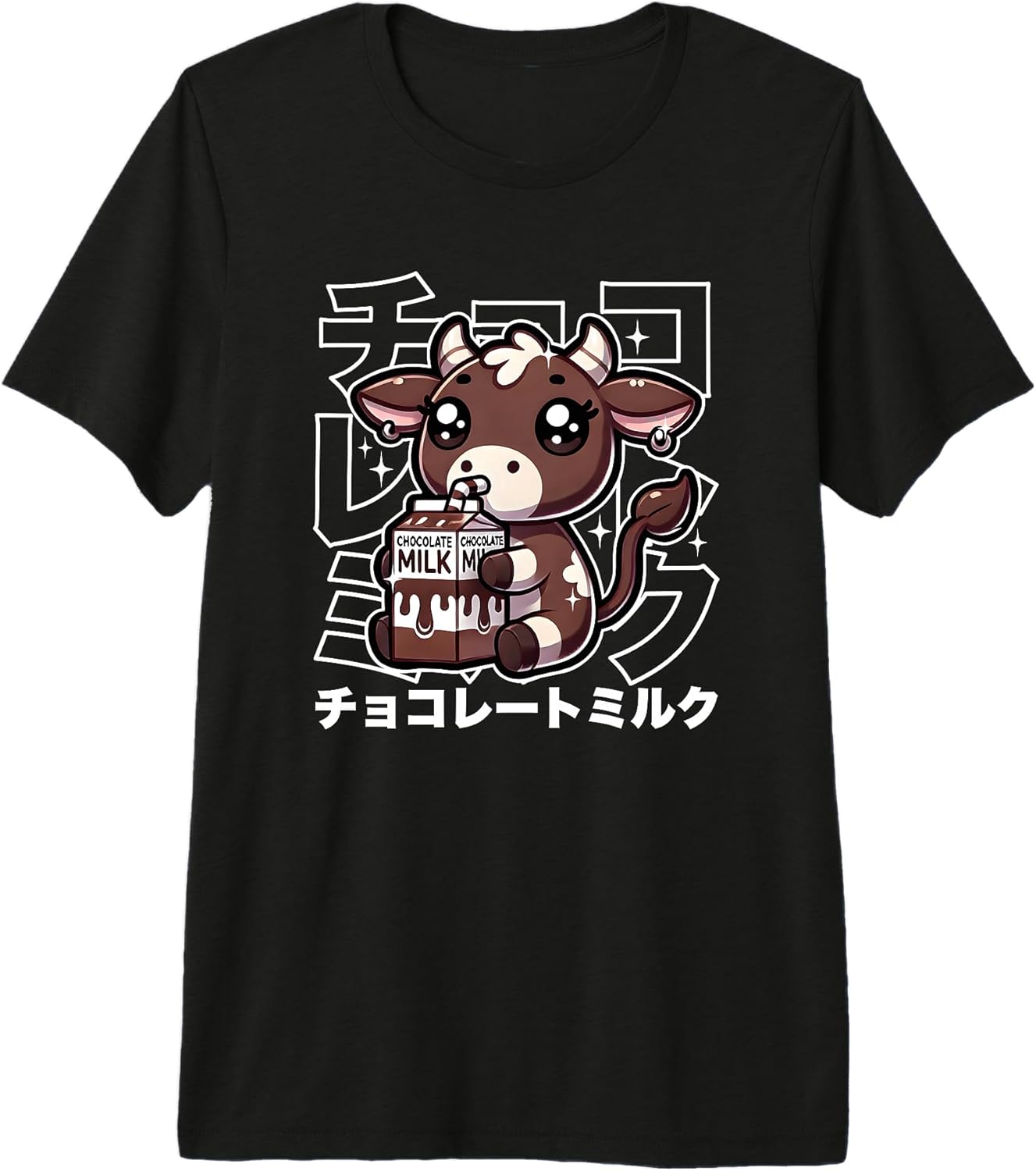 Cute Kawaii Cow Drinking Chocolate Milk