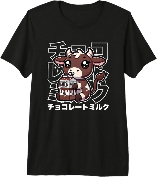 Cute Kawaii Cow Drinking Chocolate Milk