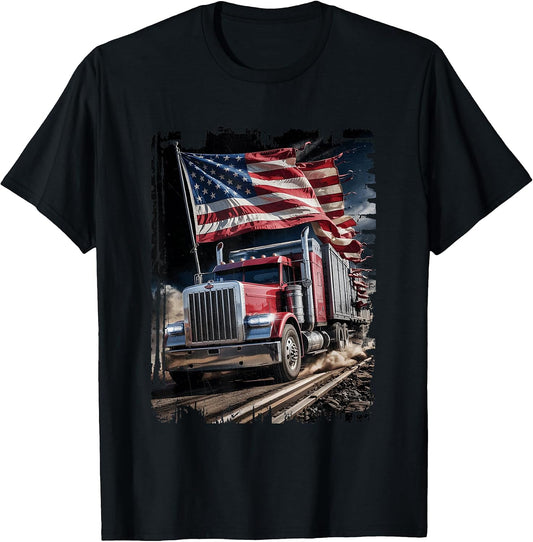 US American Flag Semi Truck Driver Trucker