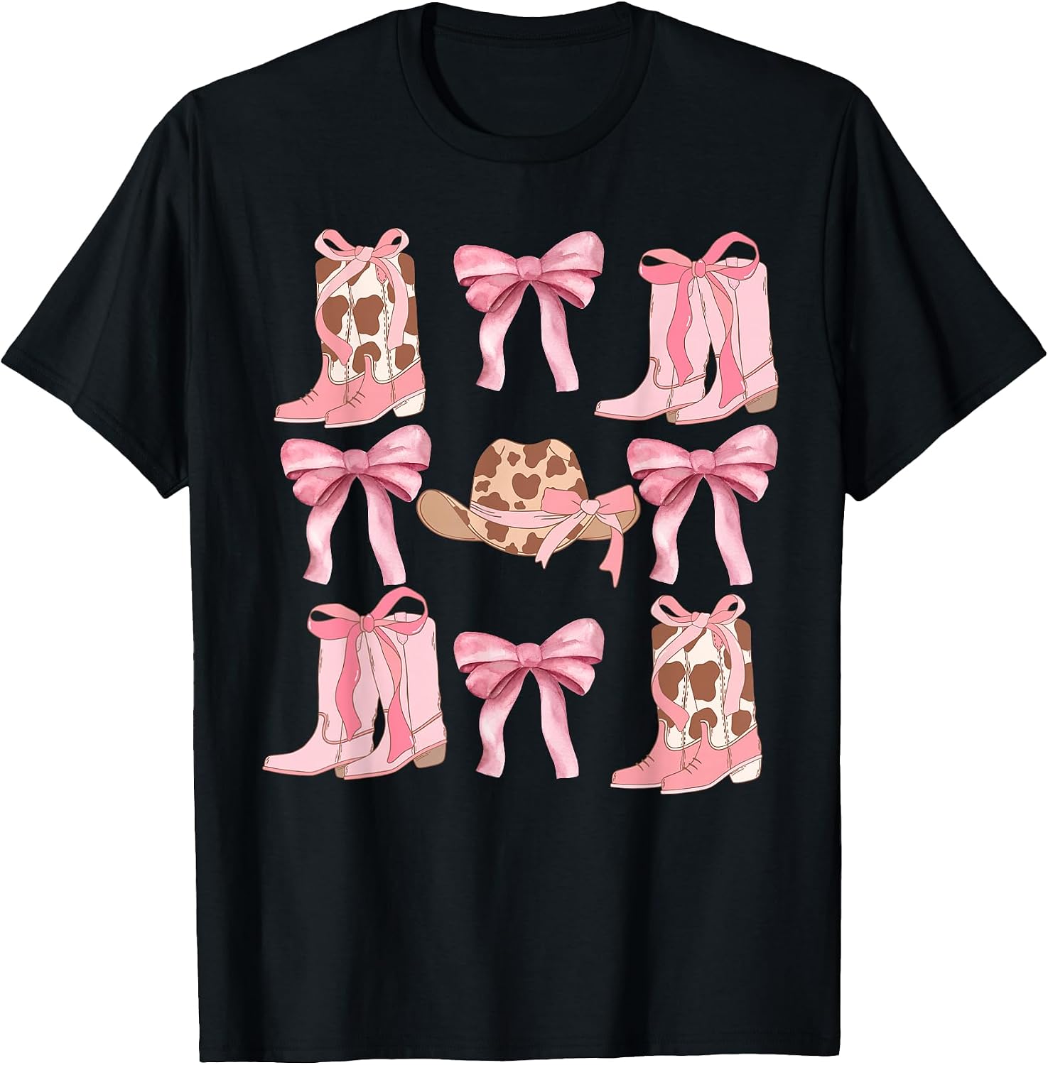 Western Pink Coquette Cowgirl Boots & Bows Western Aesthetic T-Shirt