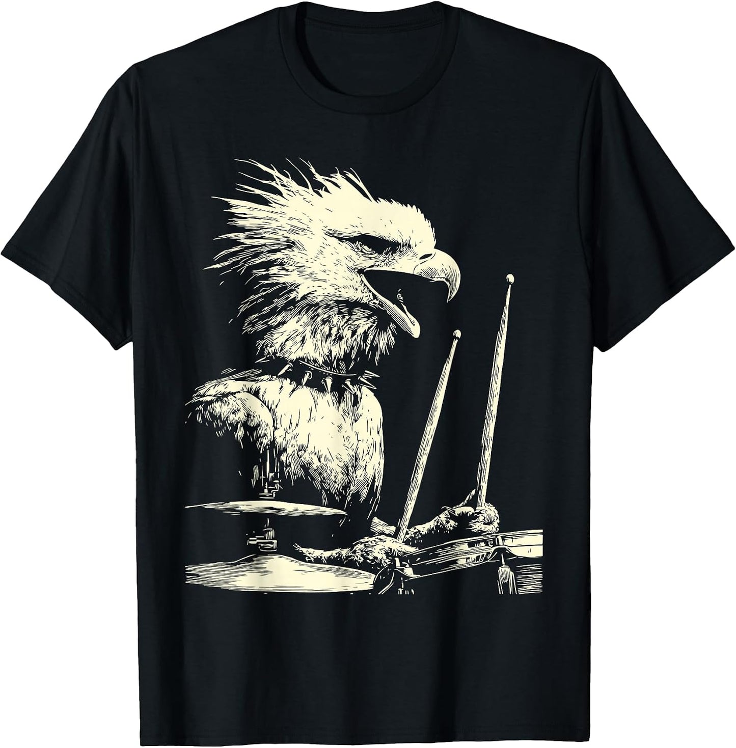 Bald Eagle Playing Drums Funny Musician Animal Drummer Punk T-Shirt